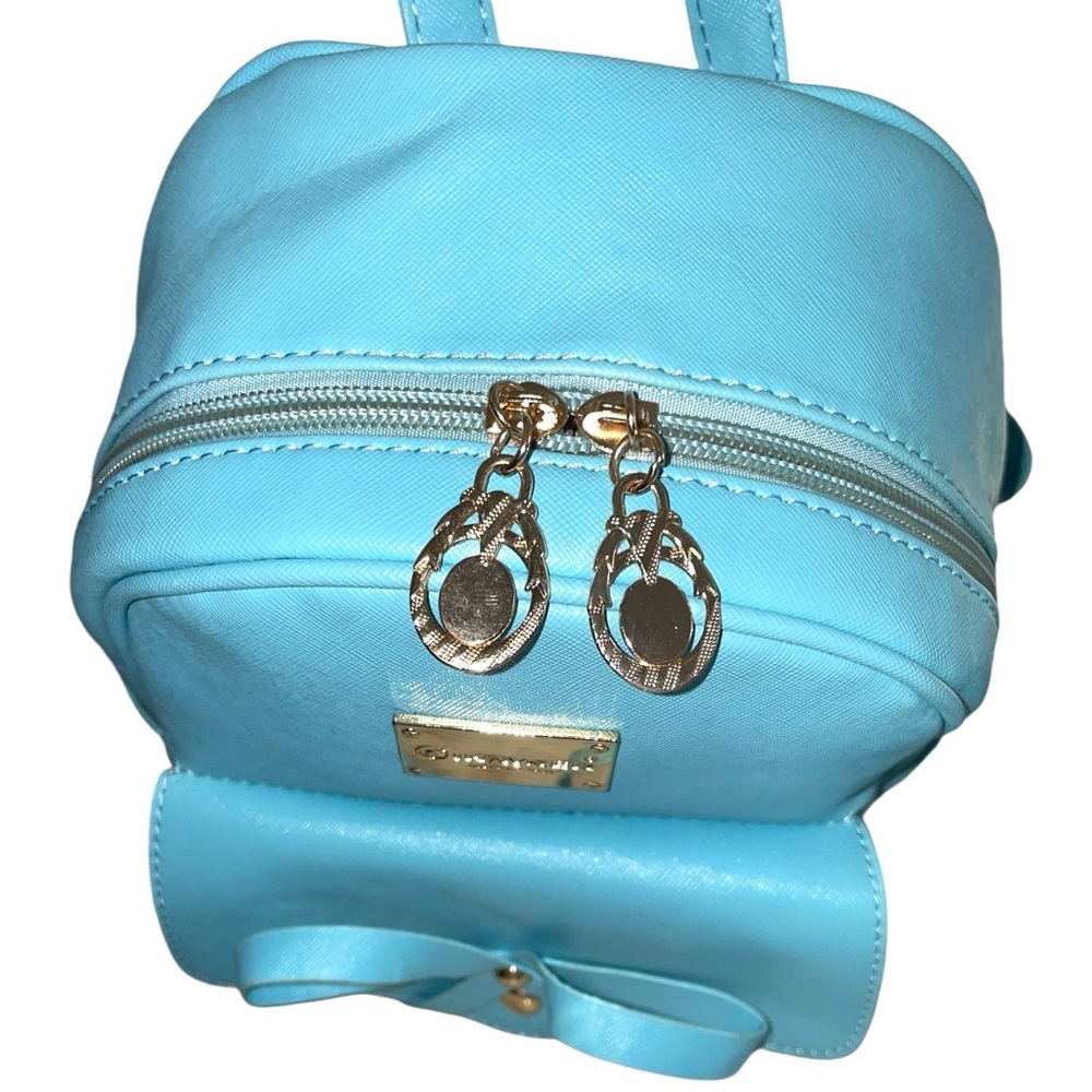Sky Blue Leather Mini Backpack with Bow - Picture 5 of 10